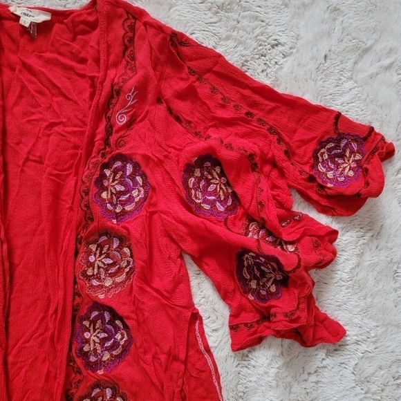 Entro Red Open Embroidered Stitch Half Sleeve Cardigan Size L - Picture 3 of 8